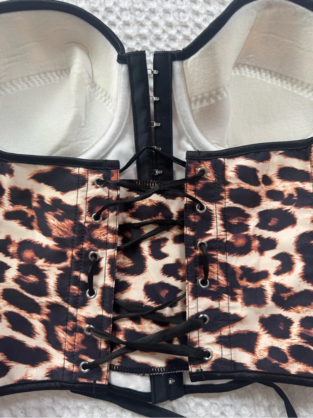 Amazon Leopard Print Strapless Corset Bandeau in Black and Tan